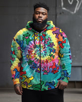 Big & Tall Men's Casual Street Tie Dye Bear Zipper Hoodie